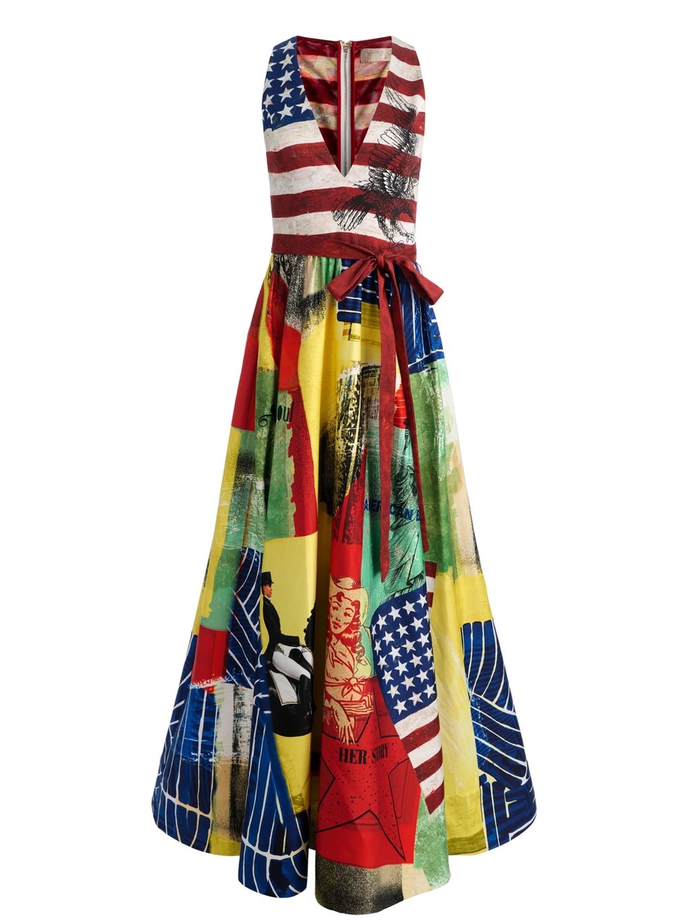 Alice and Olivia Multicolor V-Neck Maxi Dress with American Flag Print - Picture 3 of 6